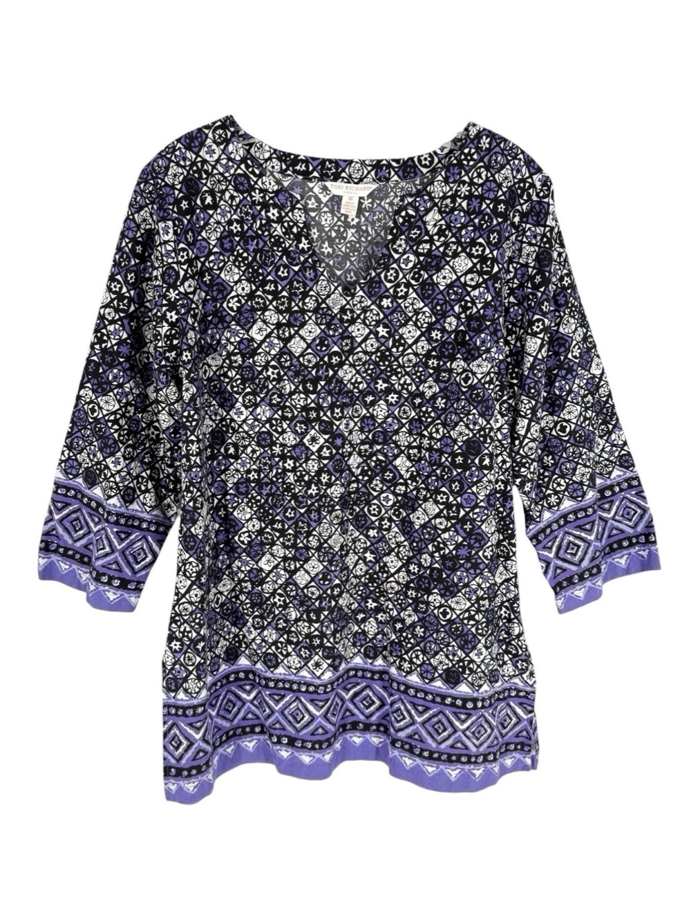 Tori Richard Tunic Womens Size 10 Purple Black Batik Pattern Made in Hawaii